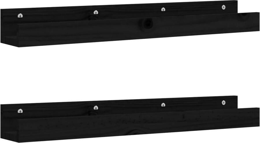 VidaXL Wandschappen Set van 2 Zwart Grenenhout Zwevende Wanden Wandplank Grenoble Hout Zwarte Wanddecoratie Opbergruimte