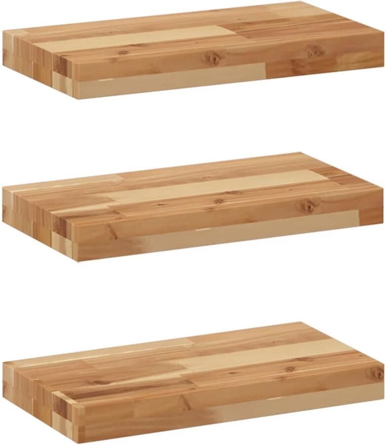 VidaXL Wandschappen Set van 3 Acaciahout 60x20x4 cm Zwevende Wandplanken Wandplank Wanden Decoreren Opbergruimte Hout