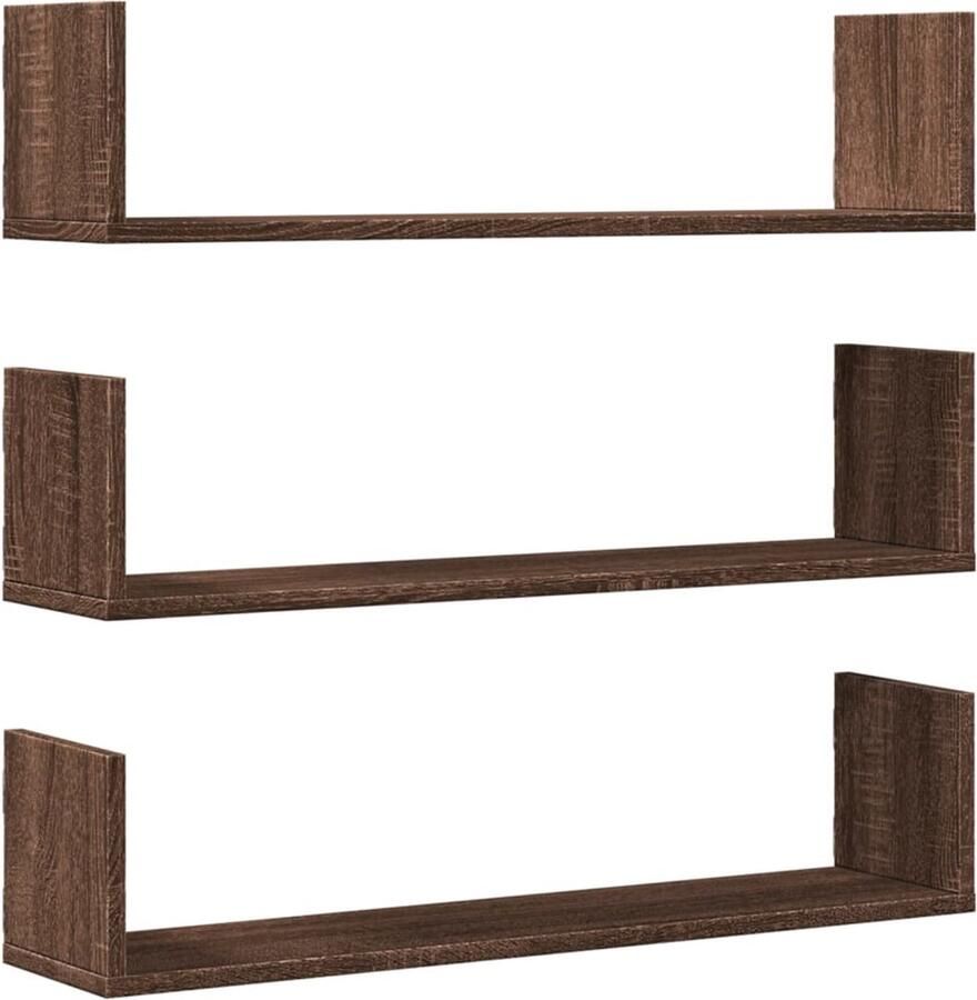 VidaXL Wandschappen set van 3 Bruin Eikenhout Wandplanken Houten Planken Opbergplank Zwevende Plank Badkameropbergers