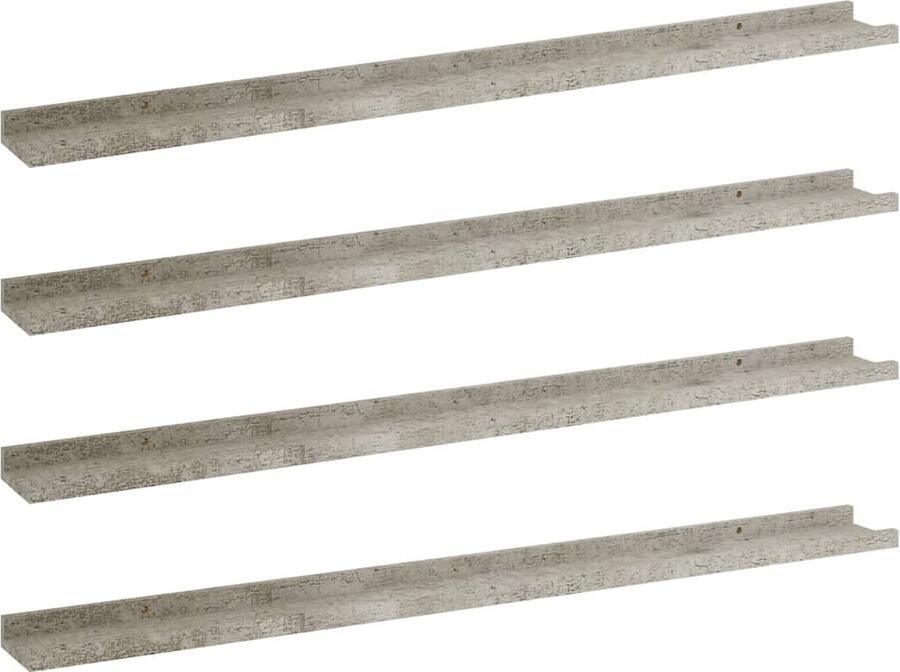 VidaXL Wandschappen Set van 4 100x9x3 cm Betongrijs Wandplank Mdf Wandplankje Hangend Rek Decoratief Wandrek Opslagmogelijkheden
