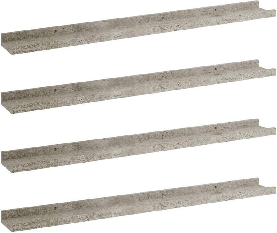 VidaXL Wandschappen Set van 4 Betongrijs 80x9x3 cm Wandplank Schappen Set Wanddecoratie Mdf Plank Grijze Wandplank