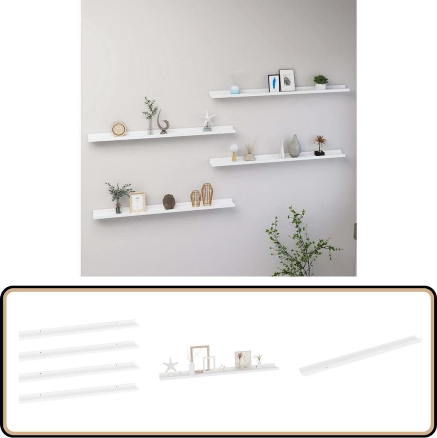VidaXL Wandschappen Set van 4 Wit 100x9x3 cm Wanddecoratie Mdf Wandplank Opbergplankje Witte Wandplank Schappenset