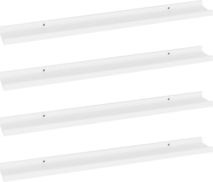 VidaXL Wandschappen Set van 4 Wit 80x9x3 cm Wandplanken Mdf Wandplank Witte Wandplank Hangende Plank Opslagoplossing