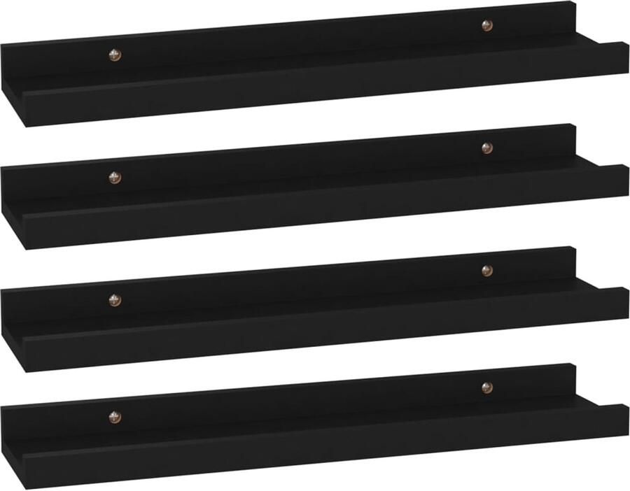 VidaXL Wandschappen Set van 4 Zwart MDF Wanddecoratie Wandplank Mdf Plank Hangend Rek Opslagoplossing
