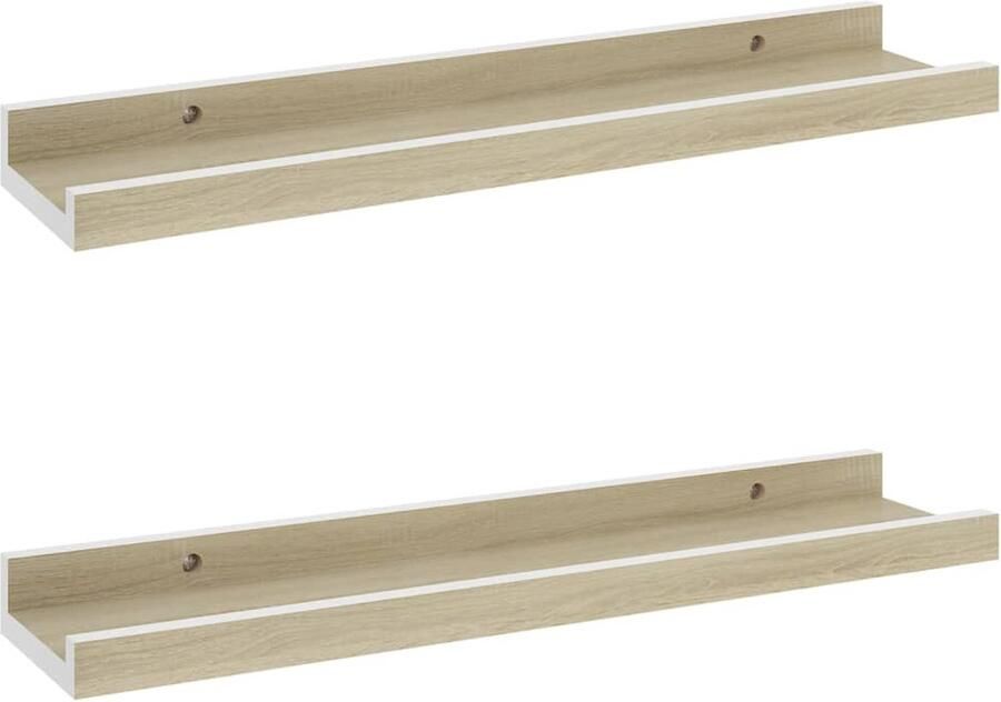 VidaXL Wandschappen Wit Sonoma Eiken 40x9x3cm Wandplank Wanddecoratie Mdf Plank Hangplankje Woonaccessoires