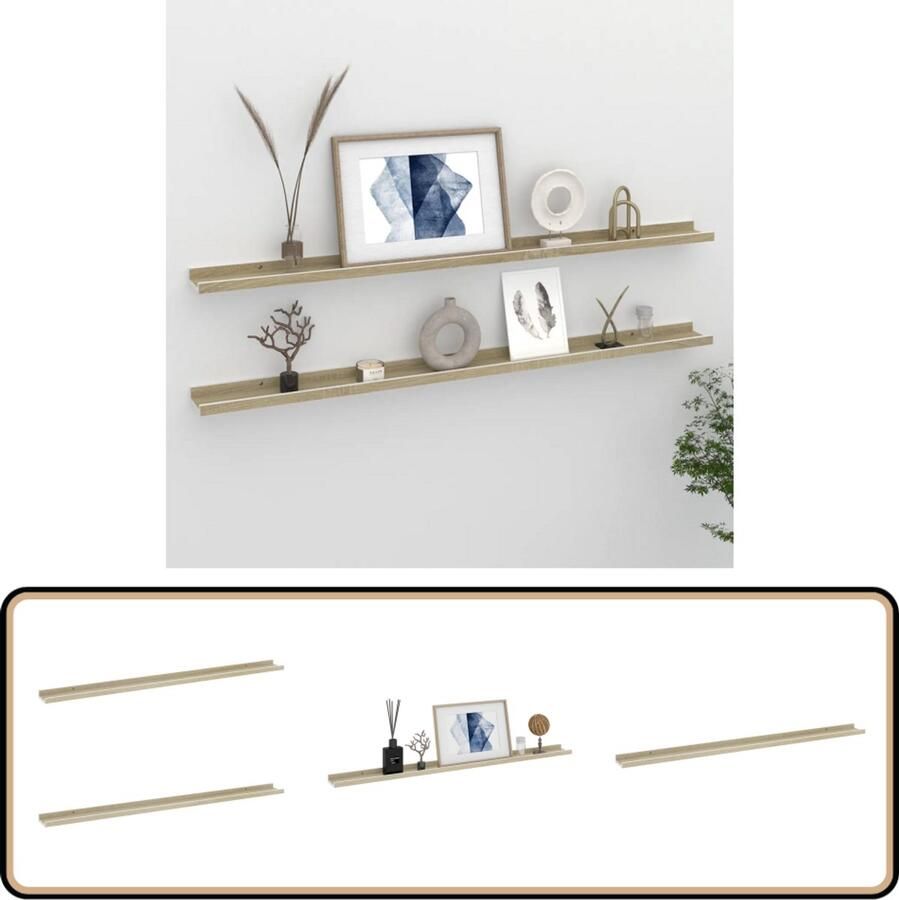 VidaXL Wandschappen 2 st 115x9x3 cm wit en sonoma eikenkleurig Wandplanken Wanddecoratie Houten Planken Witte Planken Sonomaneik Planken - Foto 3