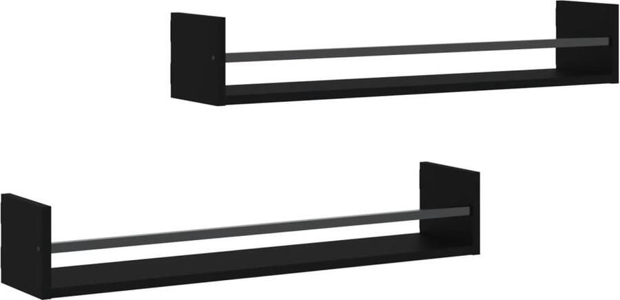 VidaXL Wandschappen Zwart 80x16x14 cm 2 stuks Zwevende Wanden Wandplanken Houten Wanddecoratie Opbergwand Badkamer Accessoires