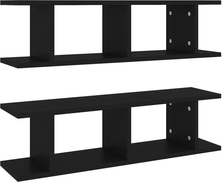 VidaXL Wandschappen Zwart Set van 2 Hout Kubuswandschap Wandplanken Zwarte Wanden Houten Wanddecoratie Opbergwand