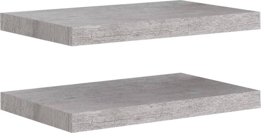VidaXL Wandschappen Zwevend 2 st MDF Betongrijs Wandplank Wanddecoratie Zwevende Plank Wanden Rek Beton Grijs