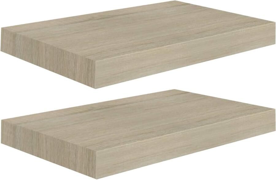 VidaXL Wandschappen Zwevend 2 stuks Eikenkleurig Wandplank Zwevende Plank Houten Plank Eiken Kleur Interieurdecoratie