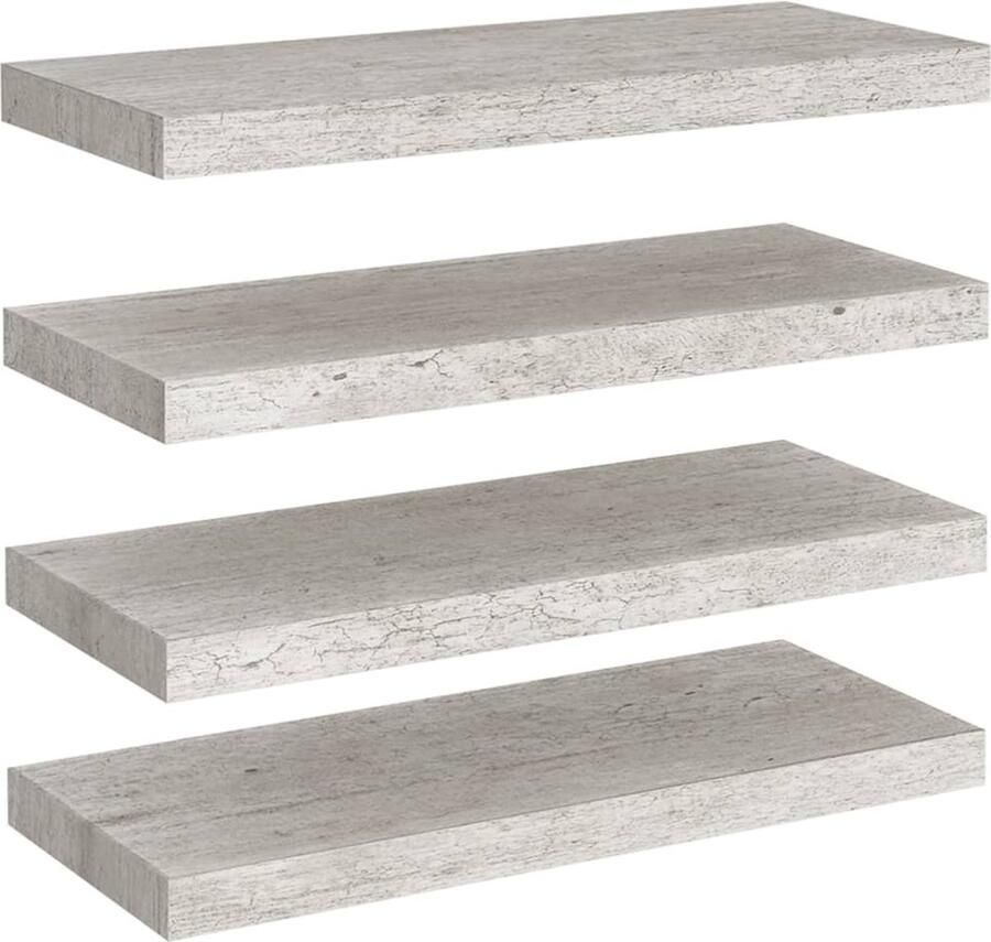 VidaXL Wandschappen Zwevend 4 st MDF Betongrijs Wandplank Houten Wandplank Mdf Wandplank Zwevende Wandplank Decoratief Wandrek
