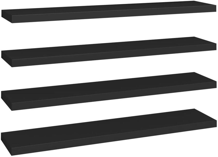 VidaXL Wandschappen Zwevend 4 Stuks 120x24 cm Zwart Wandplank Zwarte Wandplank Zwevende Plank Opbergruimte Woonaccessoires