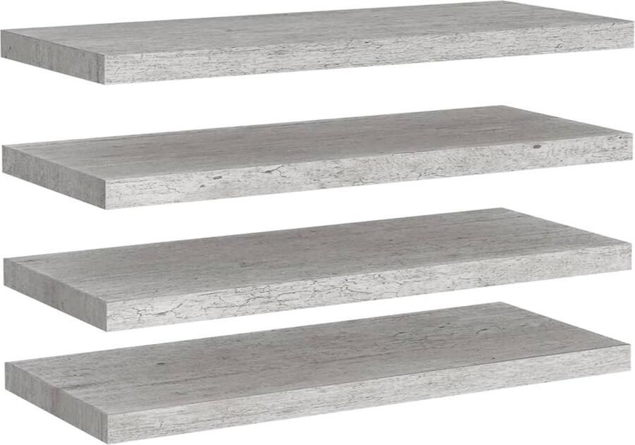 VidaXL Wandschappen Zwevend 4 stuks Betongrijs Wanddecoratie Wandplank Mdf Wandrek Beton Grijs Zwevende Wandplanken