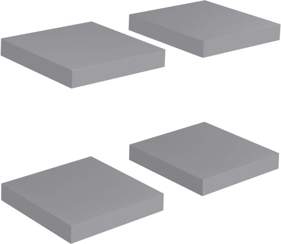 VidaXL Wandschappen Zwevend 4 Stuks Grijs MDF Wandplank Trendy Plank Grijze Wanddecoratie Opbergruimte Honigraad Mdf