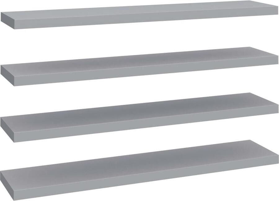 VidaXL Wandschappen Zwevend 4 stuks Grijs MDF Wandplank Zwevende Plank Mdf Plank Metalen Wandplank Decoratief Wandrek