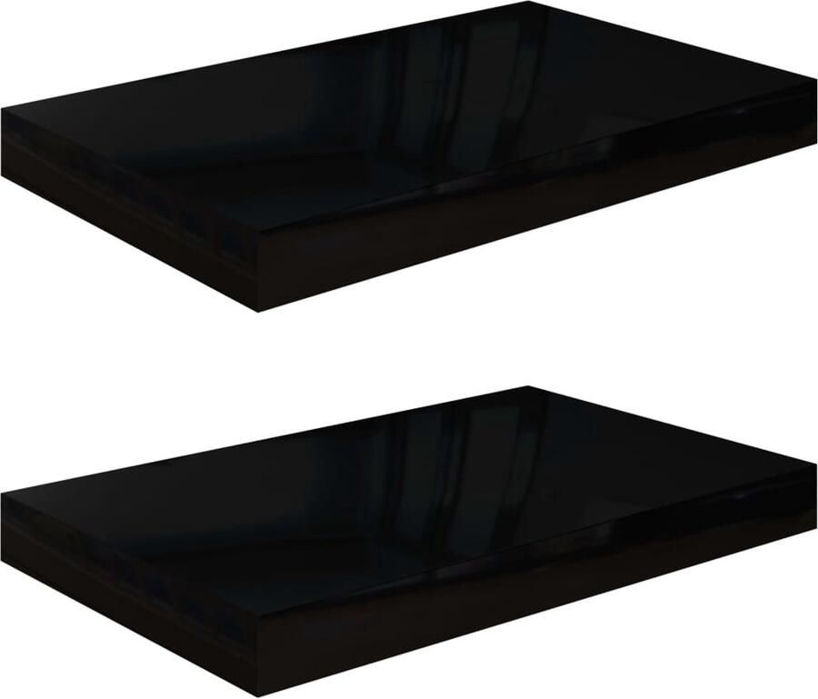 VidaXL Wandschappen Zwevend Hoogglans Zwart 2 stuks Wandplank Zwarte Wandplank Zwevende Plank Honingraat Mdf Wandendecoratie