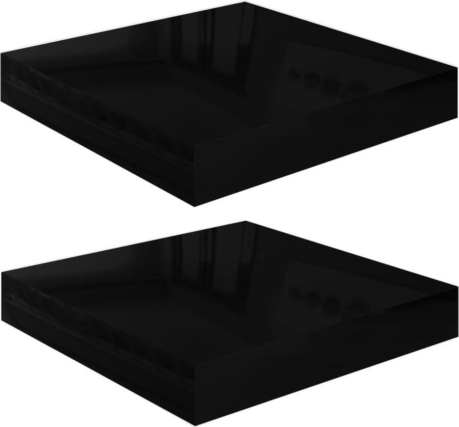 VidaXL Wandschappen Zwevend Hoogglans Zwart 2 stuks Wandplank Zwevende Plank Zwarte Wanddecoratie Opbergruimte Honey Comb Mdf