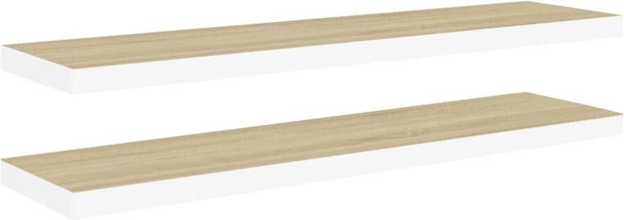 VidaXL Zwevende Wandschappen Set van 2 Eiken Wit Wanddecoratie Wandplank Houten Wandrek Zwevende Wandkast Opslagoplossing