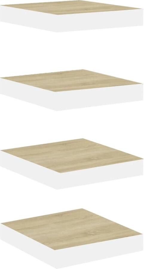 VidaXL Wandschappen Zwevend MDF Eiken Wit 4 stuks Wanddecoratie Wandplank Houten Wandrek Zwevende Plank Displaykast