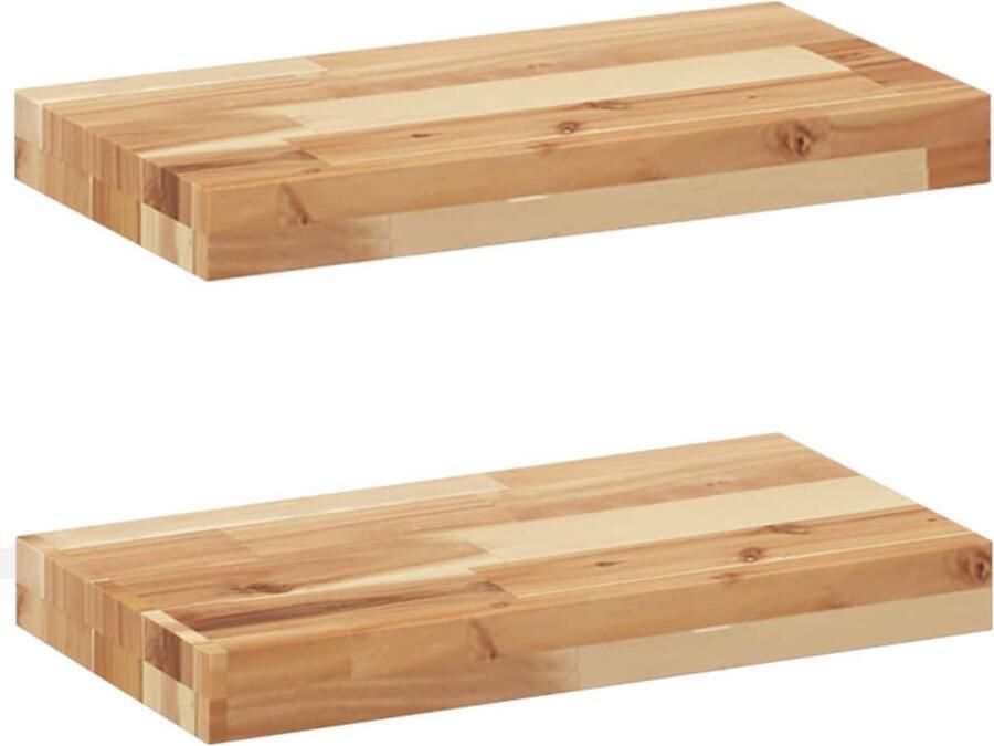 VidaXL Wandschappen Zwevend Set van 2 Acaciahout Zwevende Wandplanken Wanddecoratie Houtwandplank Acaciahout Olieafwerking