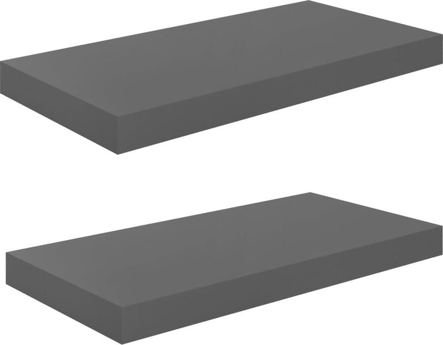 VidaXL Wandschappen Zwevend Set van 2 Hoogglans Grijs Wandplank Zwevende Plank Honingraat Mdf Metaal Grijze Wanddecoratie