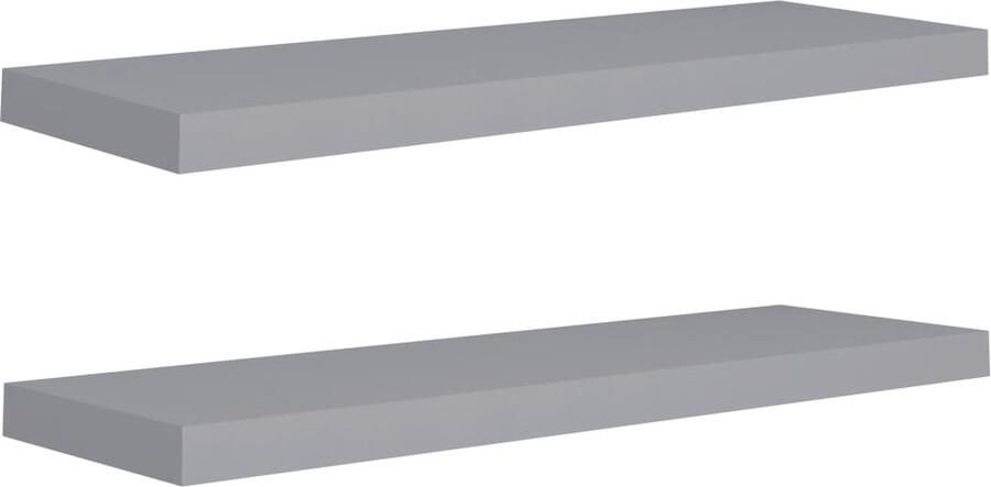 VidaXL Wandschappen Zwevend Set van 2 MDF Grijs Wandplank Zwevende Wandplank Houten Wandplank Mdf Wandplank Opbergruimte
