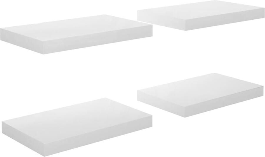 VidaXL Wandschappen Zwevend Set van 4 Hoogglans Wit Wandplank Zwevende Plank Honingraat Mdf Metaal Wit