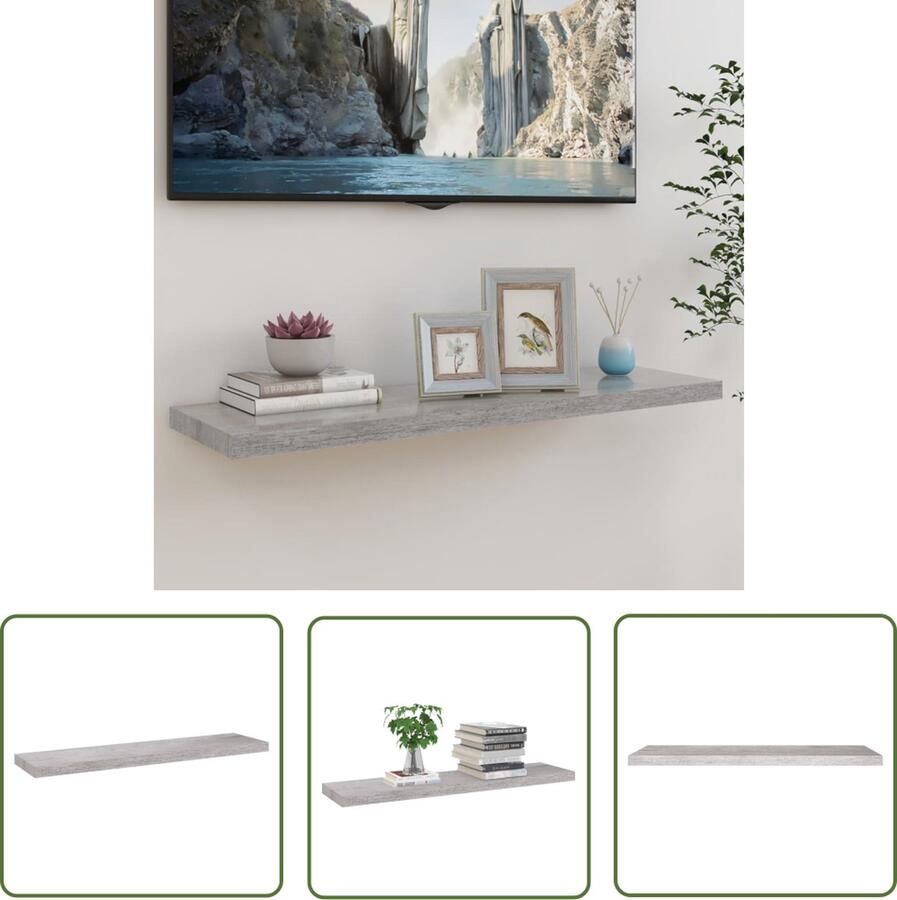 The Living Store Wandschap zwevend 90x23 5x3 8 cm MDF betongrijs Wandplank Wanddecoratie Opbergruimte Mdf Plank Beton Grijs