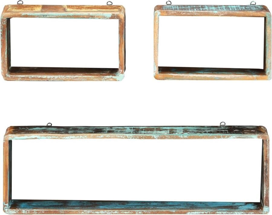 VidaXL Wandschappenset 3-delig Massief gerecycled hout Wanddecoratie Wandplank Kubusschilderij Houten Wandrek Retro Meubels