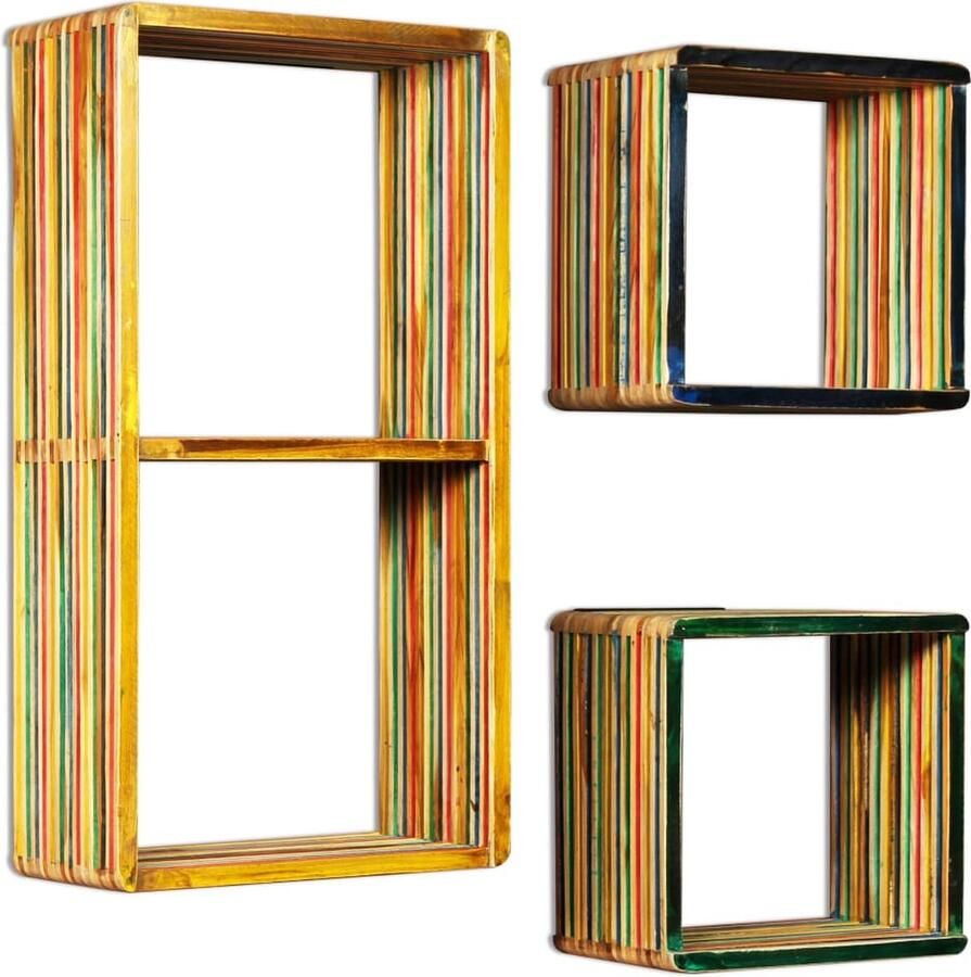 VidaXL Wandschappenset gerecycled teak 3-delig Wandplank Houten Plank Vintage Plank Badkamerkast Woonkamerdecoratie