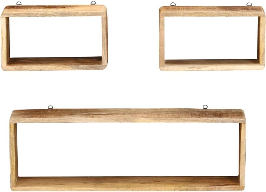 VidaXL Wandschappenset Massief Mangohout 3 Stuks Wanddecoratie Wandplank Mangohout Meubilair Houtschilderij Woonaccessoires