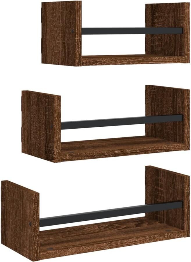 VidaXL Wandschappenset 3-delig Bruineiken Stijl Zwevende Wanden Wandplanken Houten Wandregels Bruine Meubilair Opbergoplossing