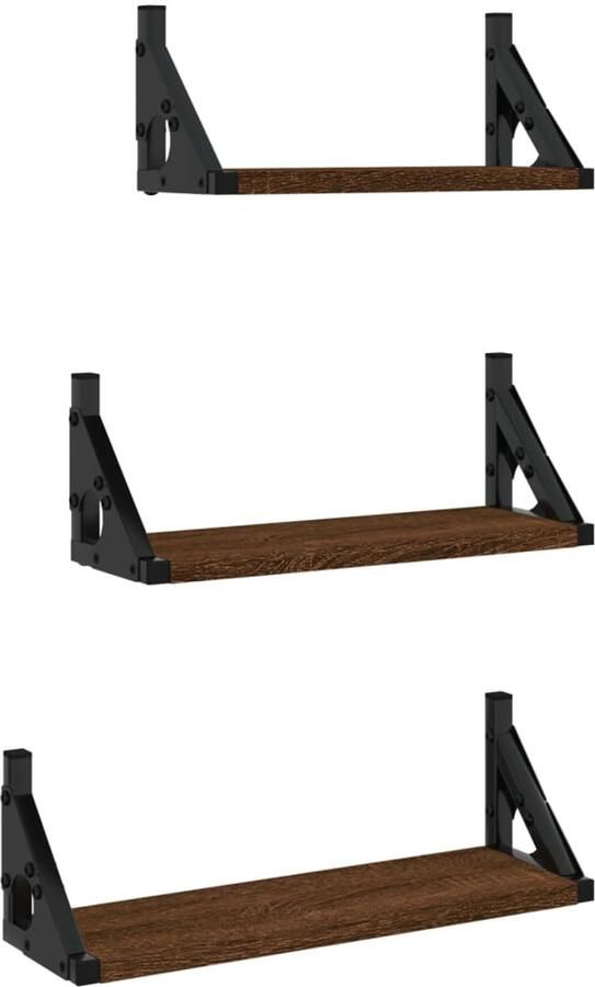 VidaXL Wandschappen Set Bruin Eiken 3 Delig Wandplanken Wandopbergers Houten Planken Bruine Meubels Woondecoratie
