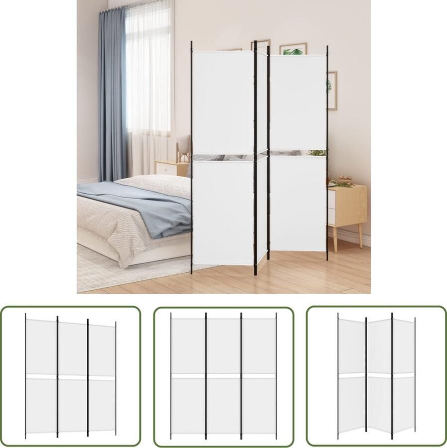 The Living Store Kamerscherm met 3 panelen 150x180 cm stof wit Kamerscherm Wandscheidingsysteem Privacy Screen Stoffen Scherm Wit Scherm