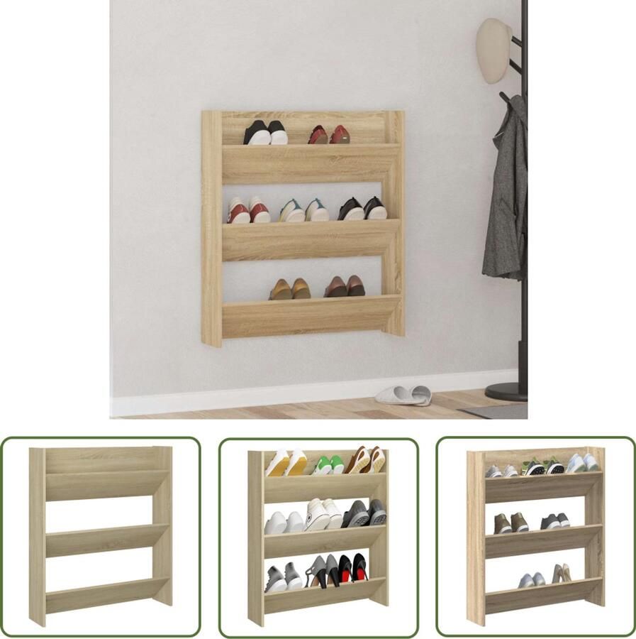The Living Store Wandschoenenkast 80x18x90 cm bewerkt hout sonoma eikenkleur Schoenenkast Wandschoenendoos Schoenen Organisatie Schoenuitlegger Wandmeubilair - Foto 3