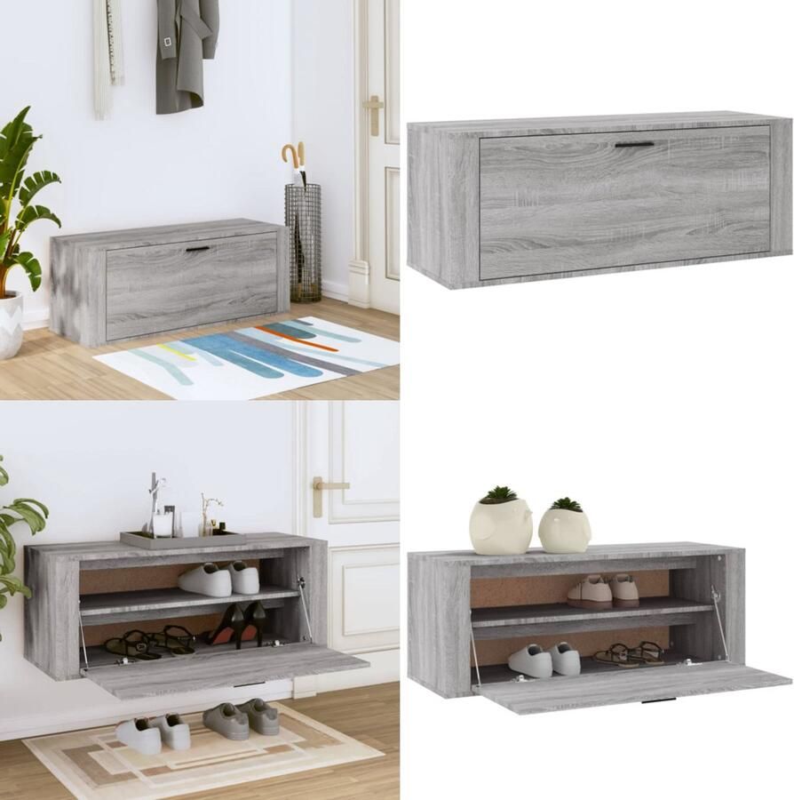 VidaXL Wandschoenenkast 100x35x38 cm bewerkt hout grijs sonoma Wandschoenenkast Wandschoenenkasten Wandkast Voor Schoenen Schoenenkast Wand