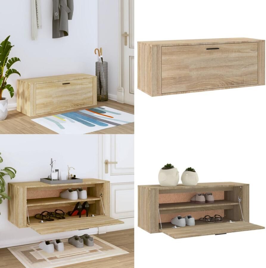 VidaXL Wandschoenenkast 100x35x38 cm bewerkt hout sonoma eiken Wandschoenenkast Wandschoenenkasten Wandkast Voor Schoenen Schoenenkast Wand
