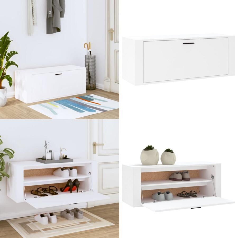 VidaXL Wandschoenenkast 100x35x38 cm bewerkt hout wit Wandschoenenkast Wandschoenenkasten Wandkast Voor Schoenen Schoenenkast Wand