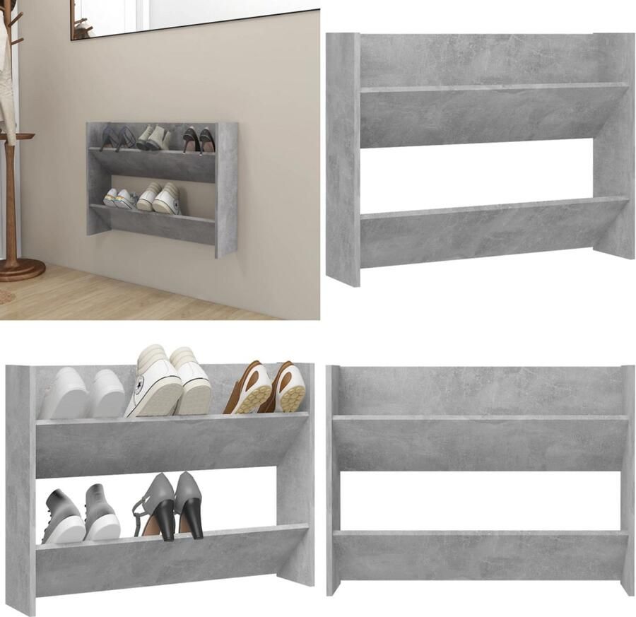 VidaXL Wandschoenenkast 80x18x60 cm bewerkt hout betongrijs Wandschoenenkast Wandschoenenkasten Wandkast Voor Schoenen Wandkasten Voor Schoenen
