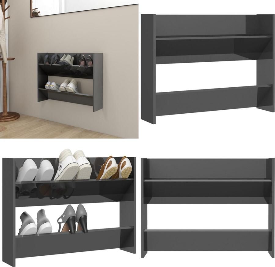 VidaXL Wandschoenenkast 80x18x60 cm bewerkt hout hoogglans grijs Wandschoenenkast Wandschoenenkasten Wandkast Voor Schoenen Wandkasten Voor Schoenen