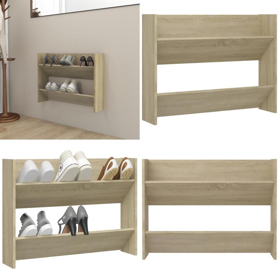 VidaXL Wandschoenenkast 80x18x60 cm bewerkt hout sonoma eikenkleurig Wandschoenenkast Wandschoenenkasten Wandkast Voor Schoenen Wandkasten Voor Schoenen