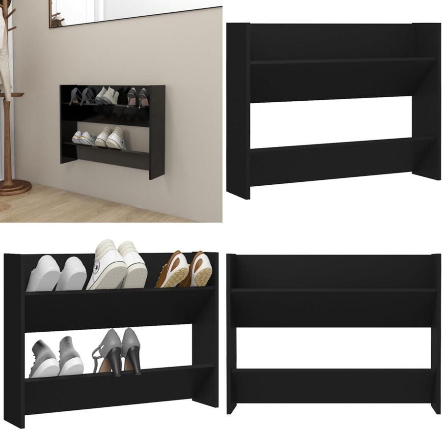 VidaXL Wandschoenenkast 80x18x60 cm bewerkt hout zwart Wandschoenenkast Wandschoenenkasten Wandkast Voor Schoenen Wandkasten Voor Schoenen