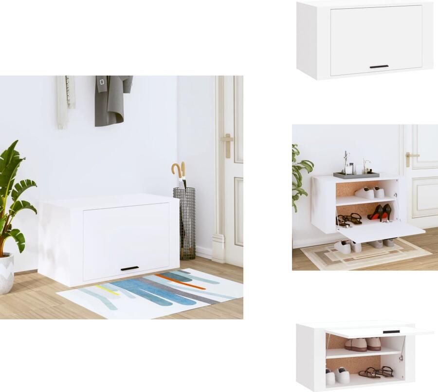 VidaXL Wandschoenenkast Schoenenkast Schoenenkasten Wandschoenenkasten Wandschoenenkast 70x35x38 cm bewerkt hout wit