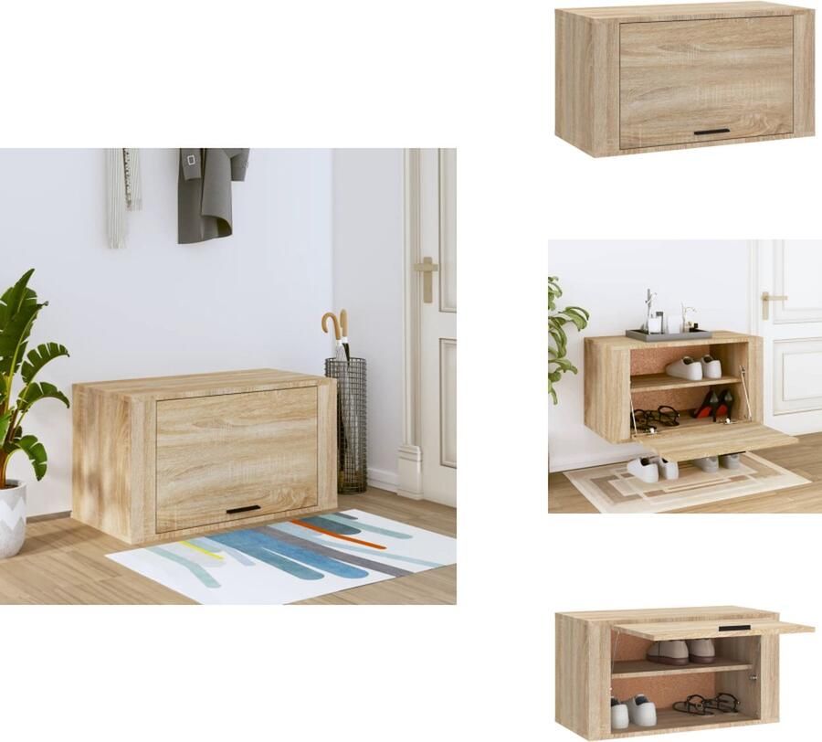 VidaXL Wandschoenenkast Schoenenkast Schoenenkasten Wandschoenenkasten Wandschoenenkast 70x35x38 cm bewerkt hout sonoma eiken