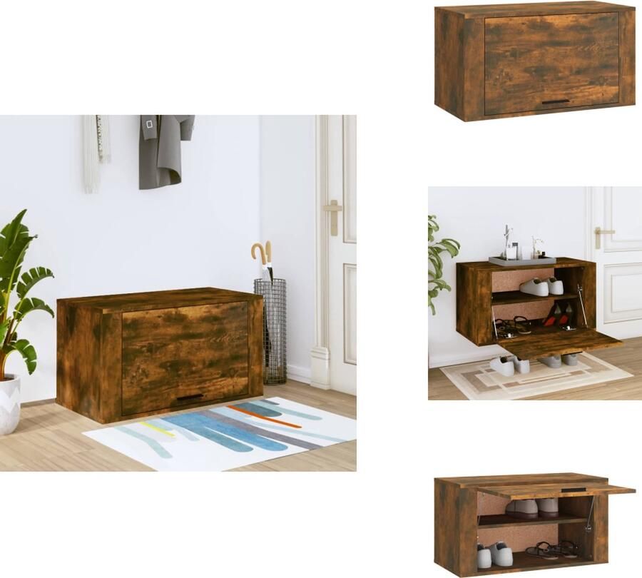 VidaXL Wandschoenenkast Schoenenkast Schoenenkasten Wandschoenenkasten Wandschoenenkast 70x35x38 cm massief grenenhout gerookt eiken