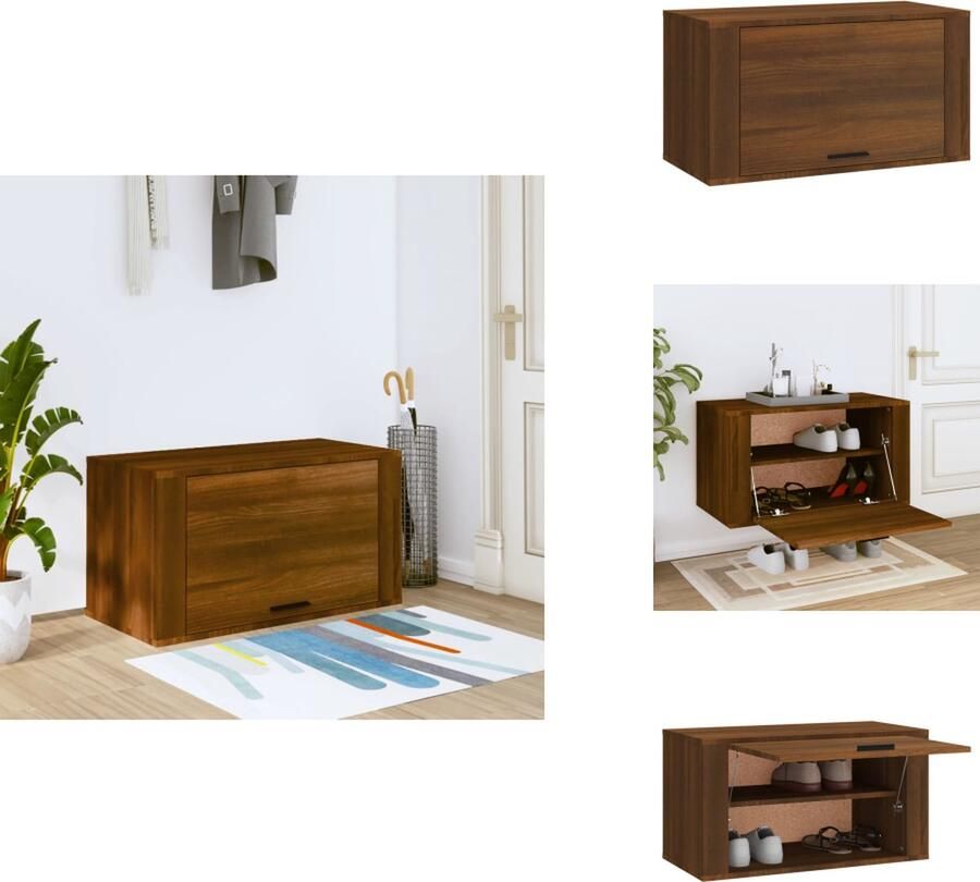 VidaXL Wandschoenenkast Schoenenkast Schoenenkasten Wandschoenenkasten Wandschoenenkast 70x35x38 cm massief grenenhout bruineiken