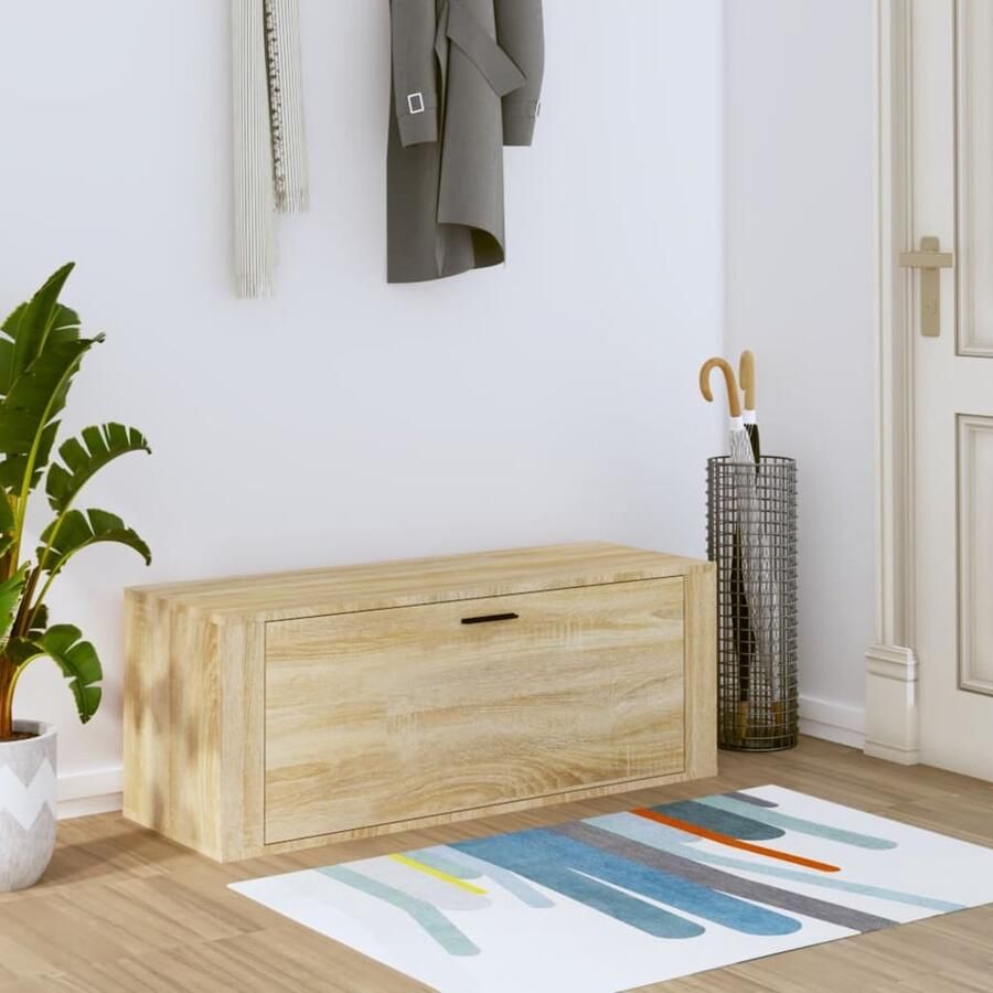 The Living Store Wandschoenenkast 100x35x38 cm bewerkt hout sonoma eiken Schoenenkast Muur Wandkasten Schoenen Organisatie Houten Schoenenkast Compact Schoenenkast - Foto 3
