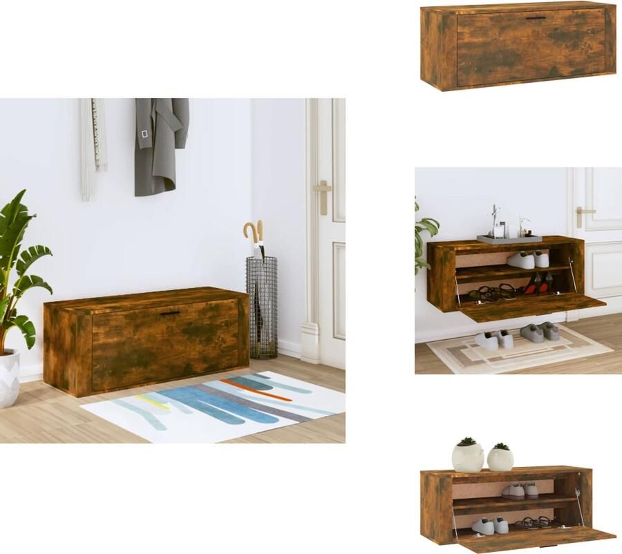 VidaXL Wandschoenenkast Wandschoenenkasten Wandkast Voor Schoenen Schoenenkast Wand Schoenenkast wandgemonteerd 100x35x38 cm bewerkt hout eiken