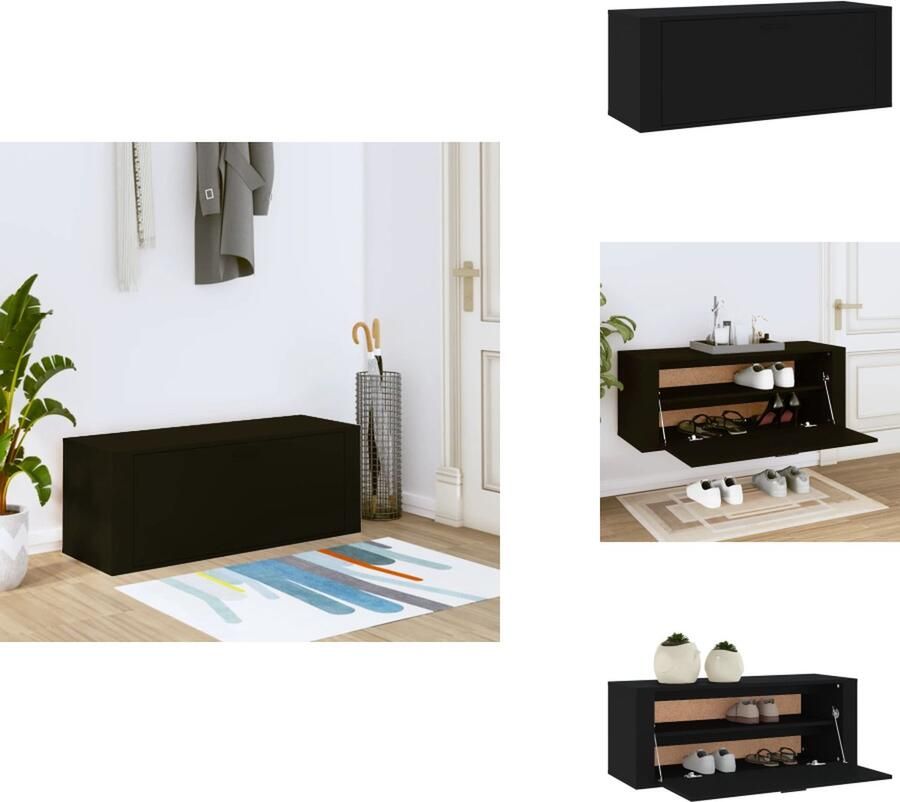 VidaXL Wandschoenenkast Wandschoenenkasten Wandkast Voor Schoenen Schoenenkast Wand Wandschoenenkast 100x35x38 cm bewerkt hout zwart