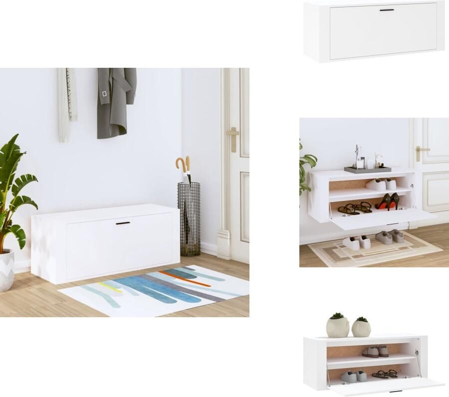 VidaXL Wandschoenenkast Wandschoenenkasten Wandkast Voor Schoenen Schoenenkast Wand Wandschoenenkast 100x35x38 cm bewerkt hout wit
